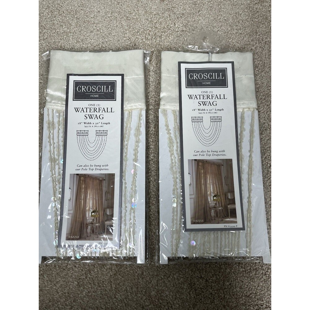 2 Croscill Dazzle Ivory Waterfall Swags 1302 Beaded Elegant Luxury 18 x 30 NIP